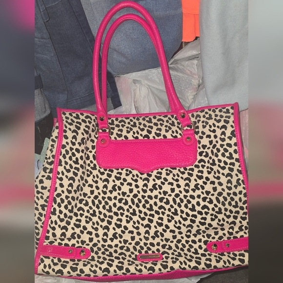 🍂🍁Rare Neon Pink Leopard Print  Rebecca Minkoff Tote - Picture 2 of 6